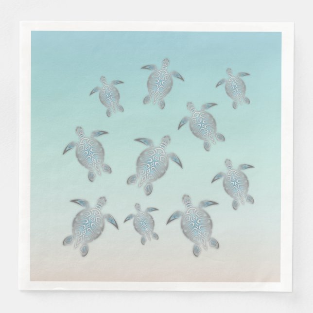 Serviettes En Papier Style Plage Tortues Argent (Devant)