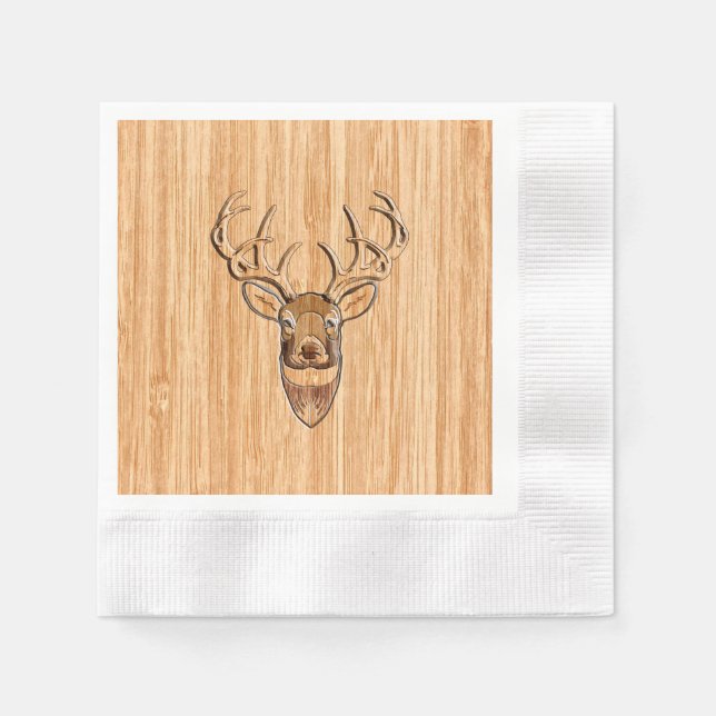 Serviettes En Papier Style White Tail Deer Head Light Wood Grain Déco (Devant)