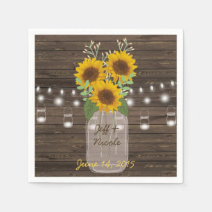 Serviettes En Papier Sunflower Country Wood Mason Jar Mariage