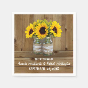 Serviettes En Papier Sunflower Mason Jar Burlap + dentelle Mariage Napl