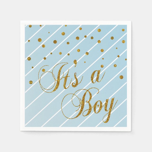 Serviettes En Papier Sweet Baby Blue et Gold Confetti (Devant)