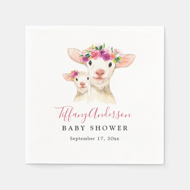 Serviettes En Papier Sweet Maman Et Bébé Lamb Baby shower Floral Napkin (Devant)
