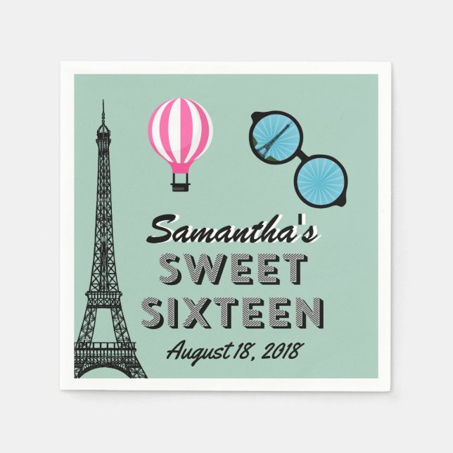 Serviettes En Papier Sweet sixteen Paris Thème Anniversaire Papier Napk (Devant)