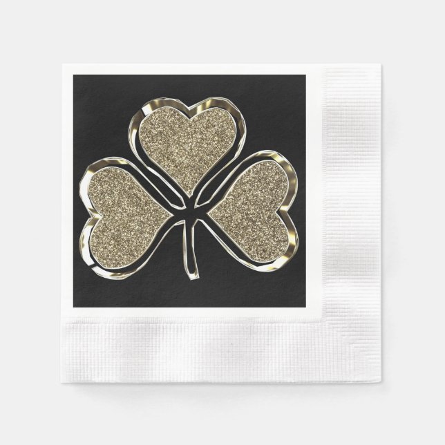 Serviettes En Papier Symbole d'Irlande Shamrock d'or 3 feuilles Clover  (Devant)