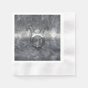 Serviettes En Papier Symbole Taurus Zodiac Grunge Style Argent Distress