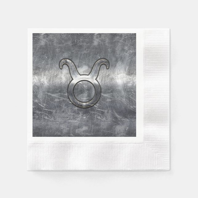 Serviettes En Papier Symbole Taurus Zodiac Grunge Style Argent Distress (Devant)