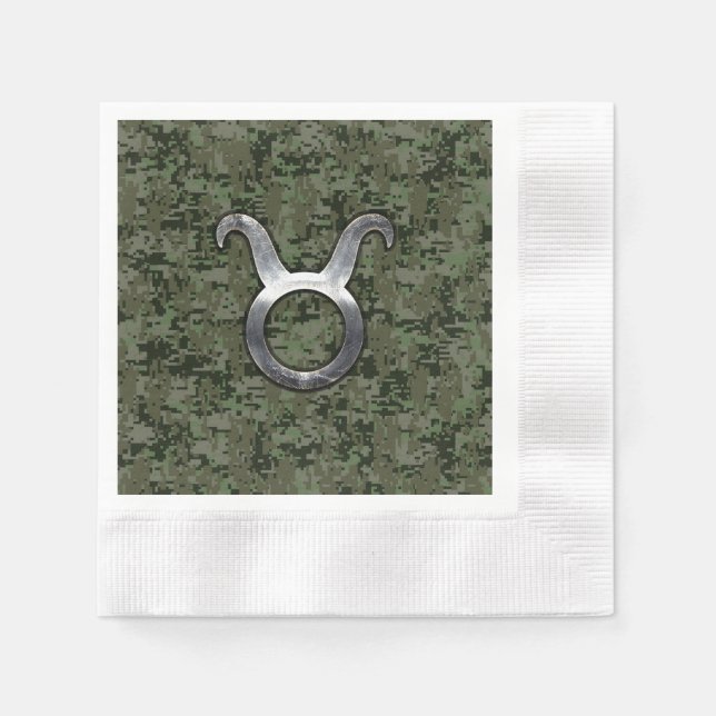 Serviettes En Papier Symbole Taurus Zodiac sur le camouflage numérique  (Devant)