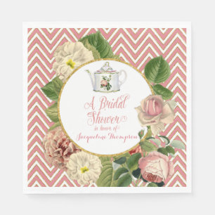 Serviettes En Papier Tea Party Fête des mariées Chevron Stripes Rose