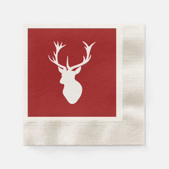 Serviettes En Papier Tête de cerf de Noël rouge et blanc (Devant)