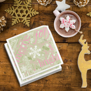 Serviettes En Papier Texte de Noël et Motif de flocon de neige rose ID2