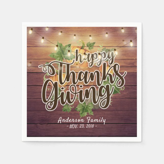 Serviettes En Papier Thanksgiving Automne quitte Citrouille String lumi (Devant)
