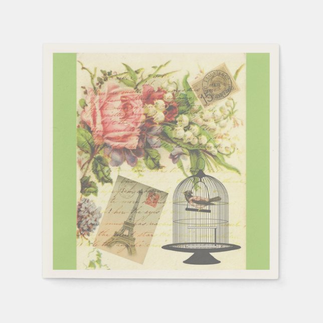 Serviettes en papier thème vintage Paris français (Devant)