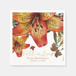 Serviettes En Papier Tombez amoureux des lys et feuilles orange floraux