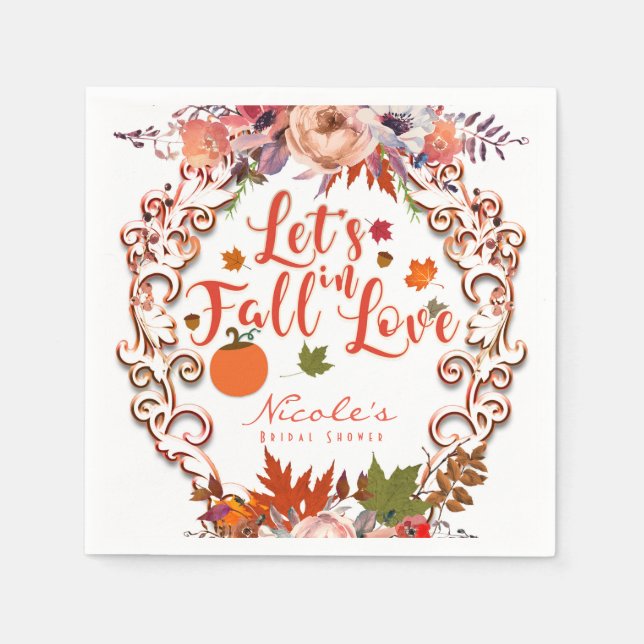 Serviettes En Papier Tombons dans l'amour Automne Floral Mariage (Devant)