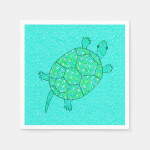Serviettes En Papier Tortue tourbée arabesque - nuances de vert