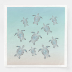 Serviettes En Papier Tortues Argentées Style Plage