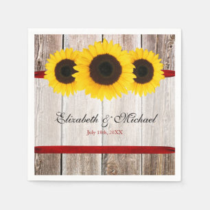 Serviettes En Papier Tournesol Graine Bois Rouge Ruban Mariage
