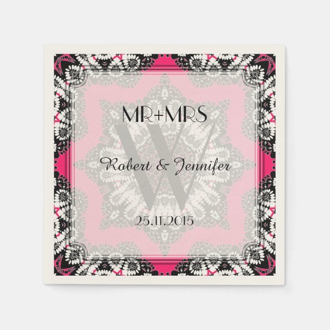 Serviettes en papier Tribal Deco Rose et Noir (Devant)