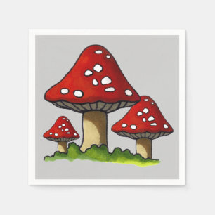Serviettes En Papier Trois champignons, illustration originale