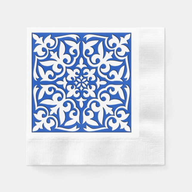 Serviettes En Papier Tuiles marocaines - bleu cobalt et blanc (Devant)