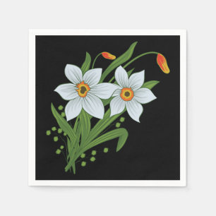 Serviettes En Papier Tulipes et jonquilles Fleurs Fond noir