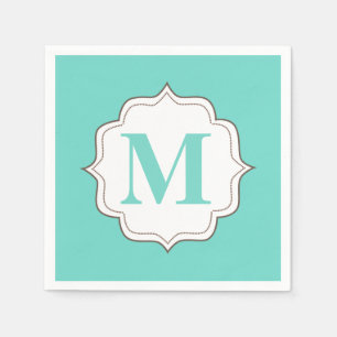 Serviettes En Papier Turquoise Aqua Personnalisé Monogram Napkins