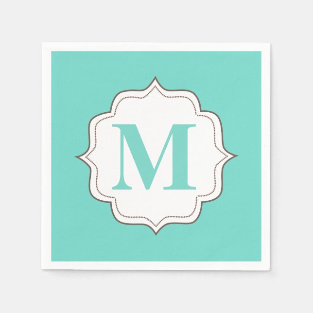 Serviettes En Papier Turquoise Aqua Personnalisé Monogram Napkins (Devant)