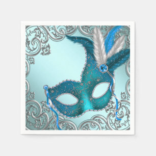 Serviettes En Papier Turquoise Blue Masquerade