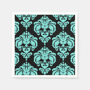 Serviettes En Papier Turquoise & Noir Damask Vintage Wedding Event Part