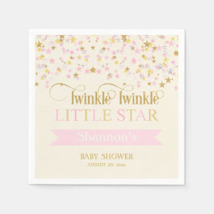 Serviettes En Papier Twinkle Little Star Baby shower rose or