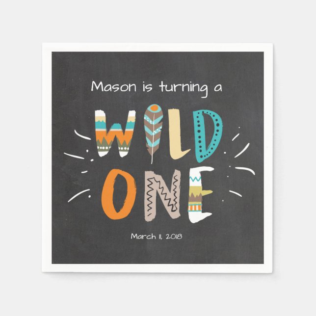 Serviettes En Papier Un Livre Sauvage Napkin Tribal Boy Anniversaire Pl (Devant)