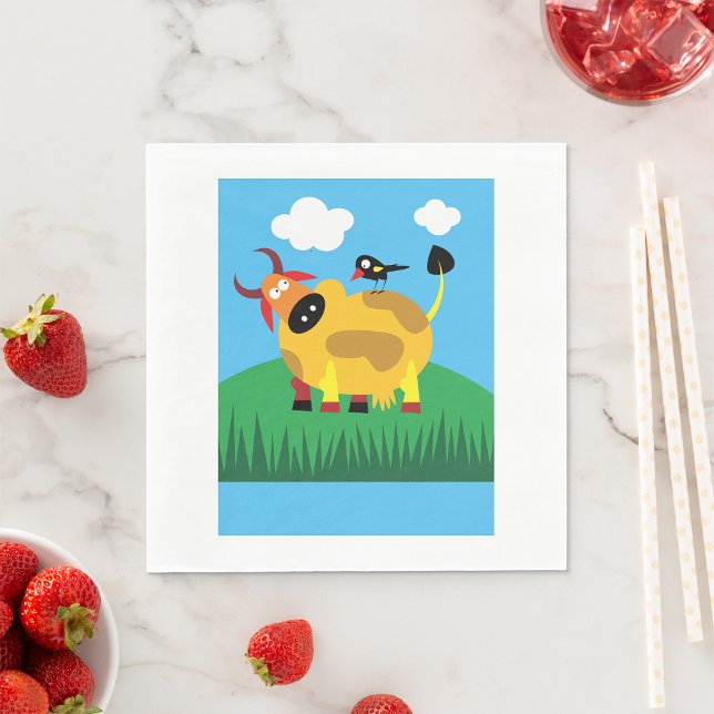 Serviettes En Papier Vache Et Oiseau Noir (Créateur téléchargé)