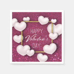 Serviettes En Papier Valentine's Day White Hearts Parties scintillant P