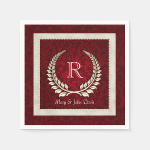 Serviettes En Papier Velours rouge damassé avec cadre perlé