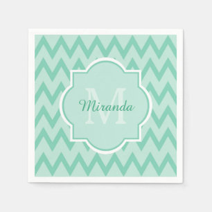 Serviettes En Papier Vert Menthe Tendance Chevron Zigzag Nom et Monogra