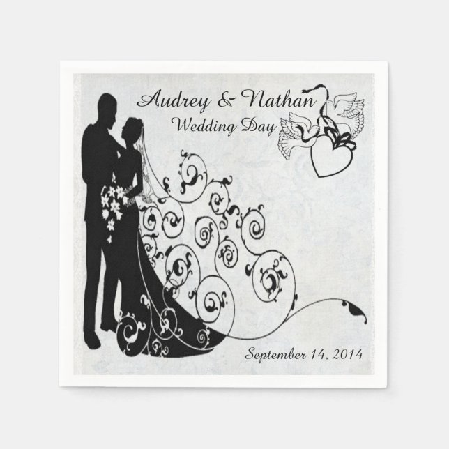 Serviettes En Papier Vieux Mariage en dentelle Silhouettes personnalisé (Devant)
