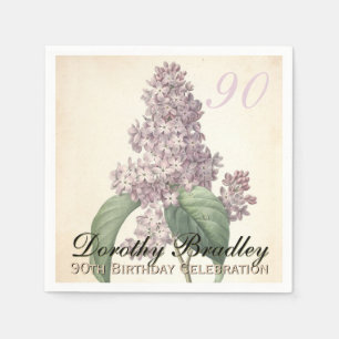 Serviettes En Papier Vintage Botanical Lilac 90e fête d'anniversaire PN