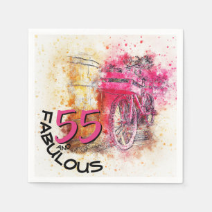 Serviettes En Papier Vintage Chic Watercolor Vélo rose 55e anniversaire