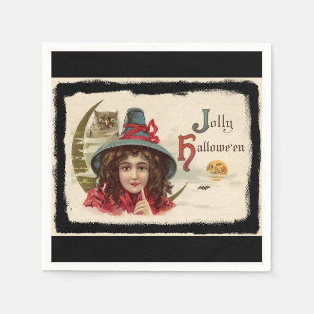 Serviettes En Papier Vintage Jolly Halloween Witch (Devant)