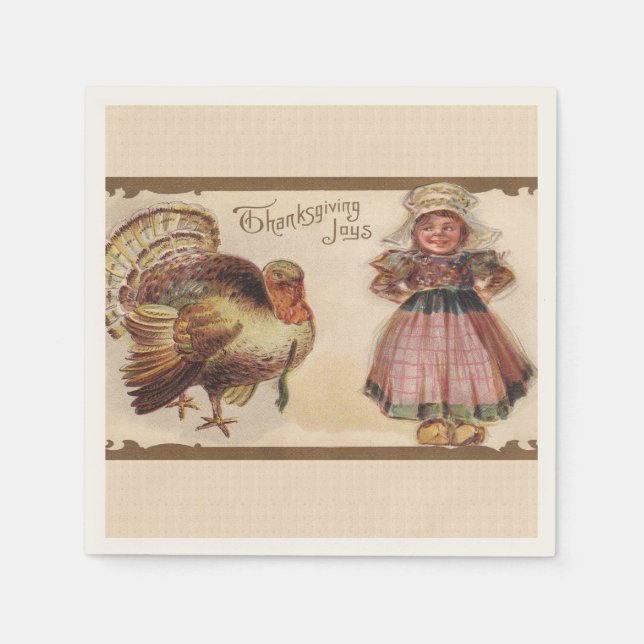 Serviettes En Papier Vintage Thanksgiving Turquie (Devant)