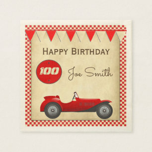 Serviettes En Papier Voiture rouge vintage et drapeaux 100 anniversaire