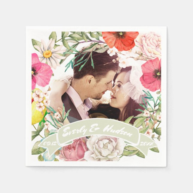Serviettes En Papier Votre photo rose rose rouge rose rose rose Mariage (Devant)