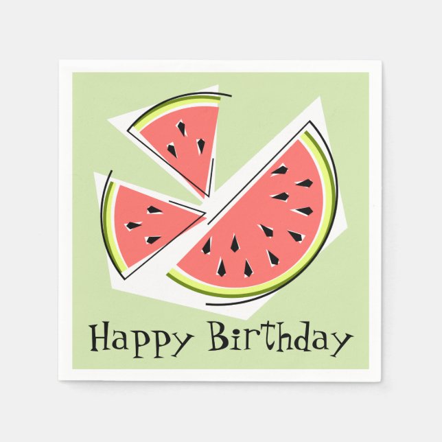 Serviettes En Papier Watermelon Green Pieces Joyeux anniversaire (Devant)