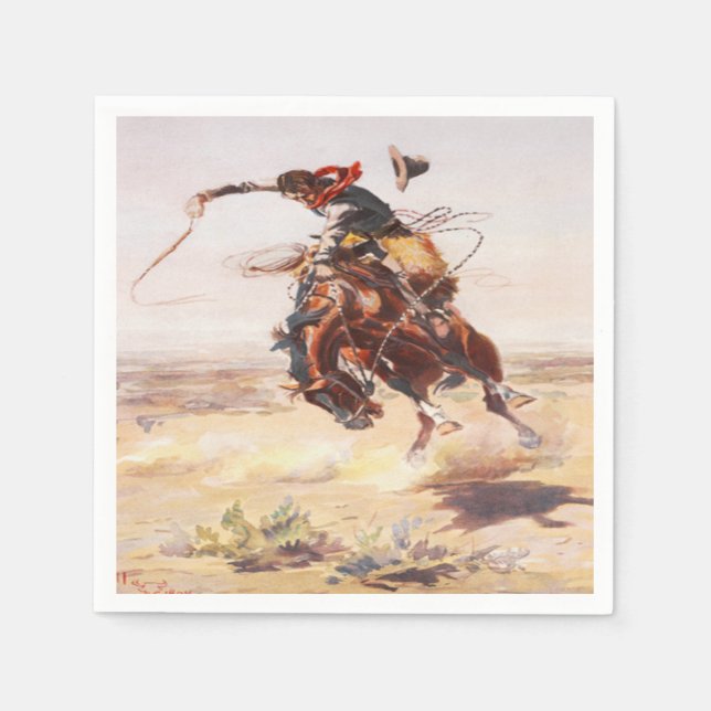 Serviettes En Papier Western Party Napkins Cowboy équitation Bucking Ho (Devant)