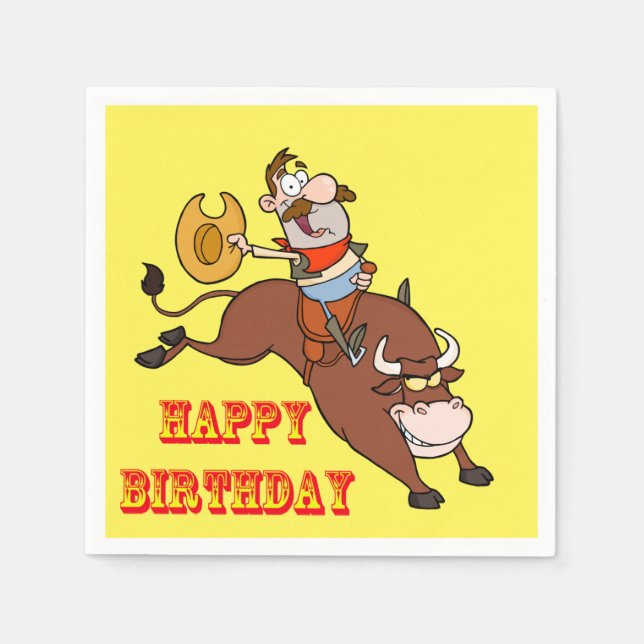 Serviettes En Papier Western Party Napkins Dessin Cowboy Bull Riding (Devant)