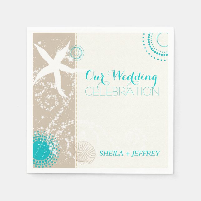 Serviettes En Papier Whimsical Starfish + Beach Sand Mariage (Devant)