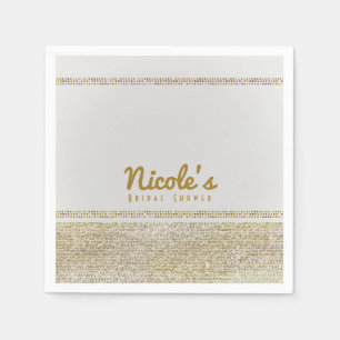 Serviettes En Papier White & Sparking Gold Glam Chic Elegant Party