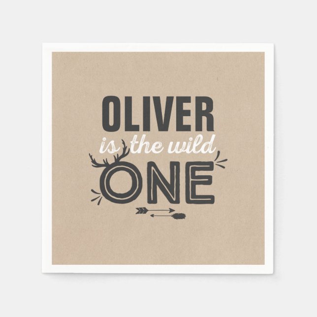 Serviettes En Papier Wild One Anniversday Party Napkin Rustic kraft par (Devant)