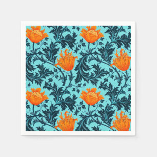 Serviettes En Papier William Morris Anemone, Indigo Blue et Coral