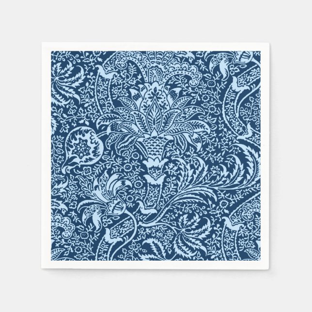 Serviettes En Papier William Morris Indian, Dark Indigo et Sky Blue (Devant)